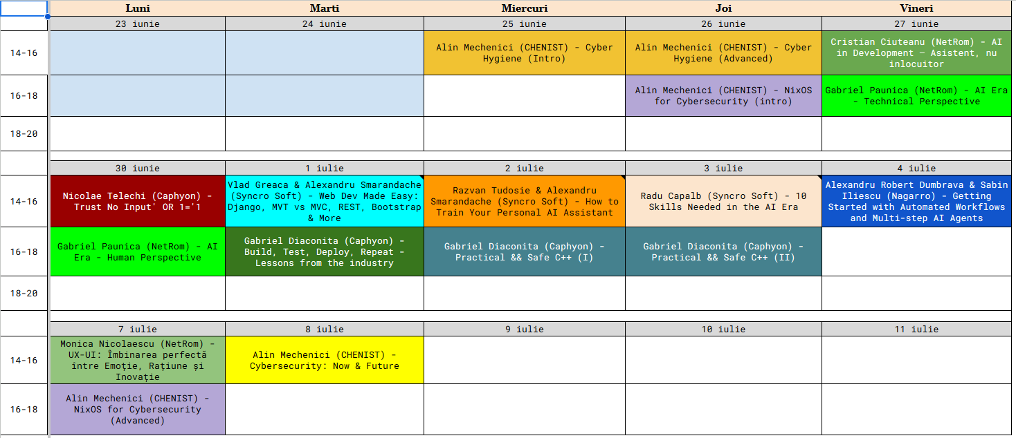 Orar cursuri Summer School 2025