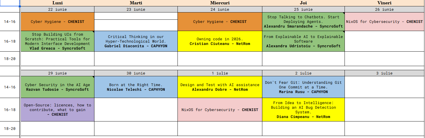 Orar cursuri Summer School 2026